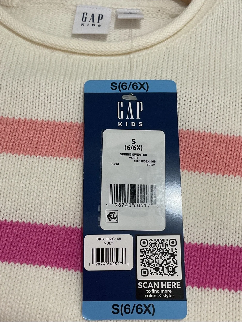 GAP Cream Sweater with Pink, Magenta, Yellow, Blue & Mint Stripes